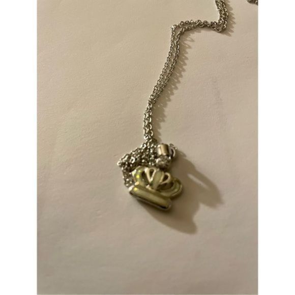 WHITE OPAL N SAPPHIRE ON SILVER CROWN NECKLACE - Picture 4 of 7